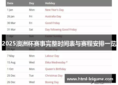 2025澳洲杯赛事完整时间表与赛程安排一览