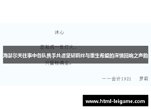 海瑟尔关往事中各队携手共谱坚韧羁绊与重生希望的深情回响之声韵 海瑟尔关往事中各队携手共谱坚韧羁绊与重生希望的深情回响之声韵